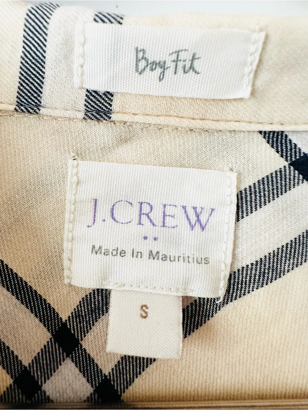 J.Crew Cream Plaid Button Down Shirt 100% Cotton Preppy Classic Fall Small